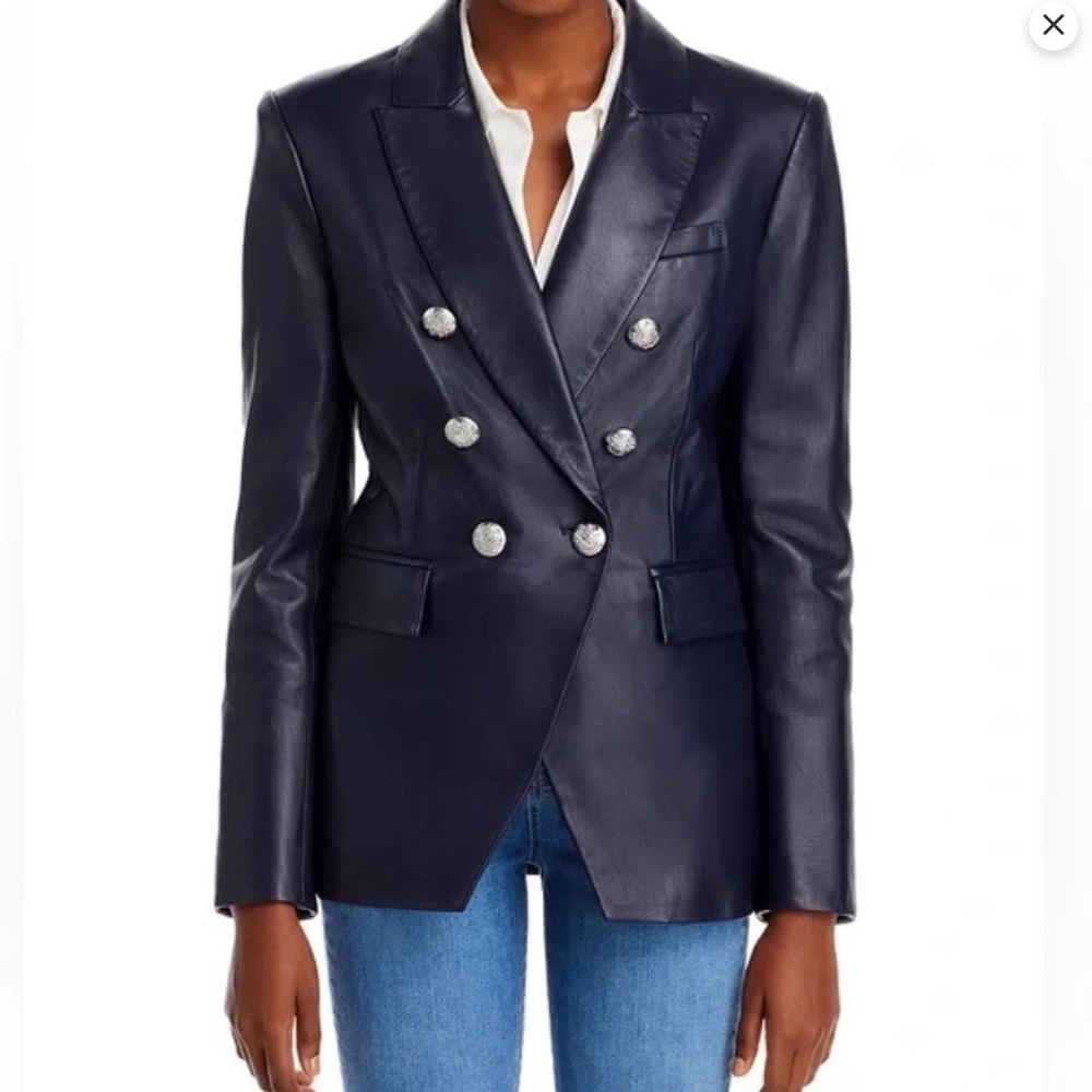 Veronica Beard Navy Lambs Leather Miller Blazer Size 4